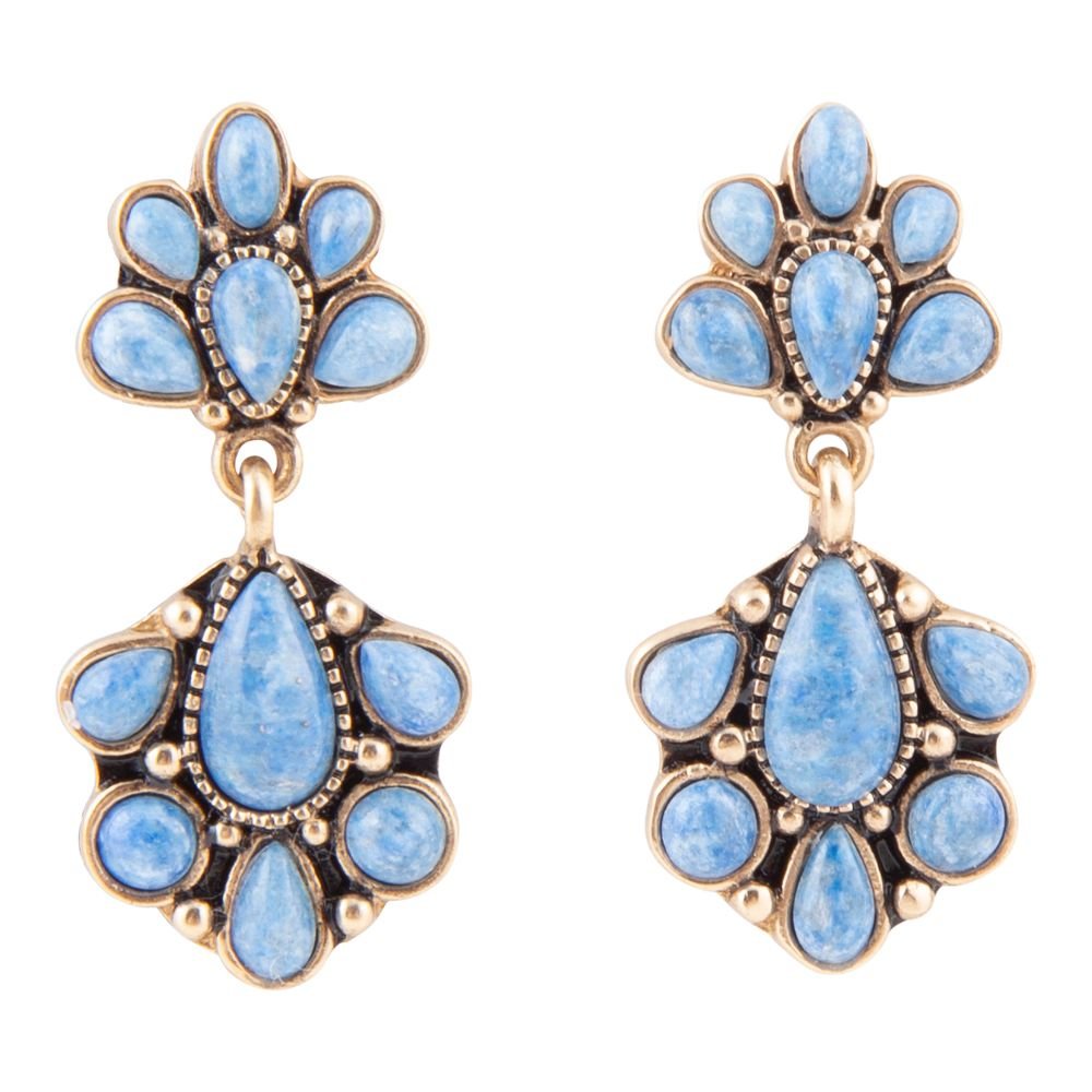 Concho Denim Blue Lapis Double Golden Drop Earrings - Barse Jewelry