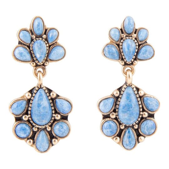Concho Denim Blue Lapis Double Golden Drop Earrings
