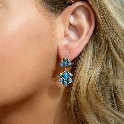 Concho Denim Blue Lapis Double Golden Drop Earrings - Barse Jewelry