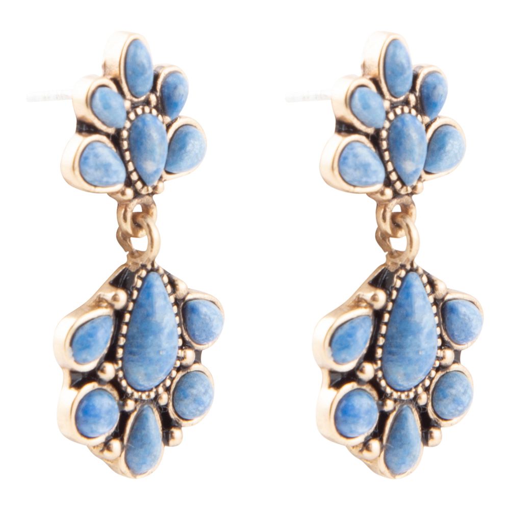 Concho Denim Blue Lapis Double Golden Drop Earrings - Barse Jewelry