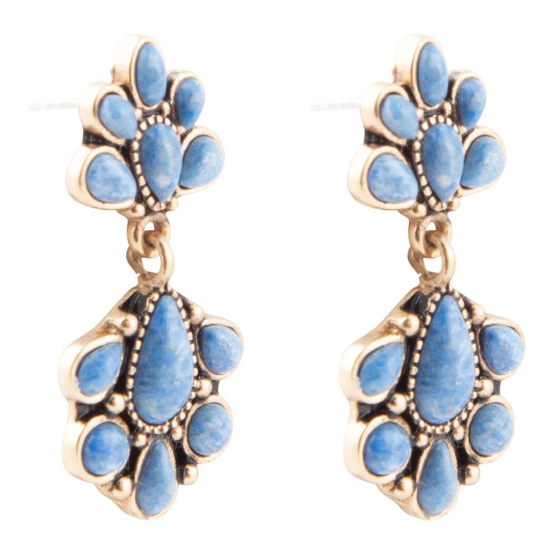 Concho Denim Blue Lapis Double Golden Drop Earrings - Barse Jewelry