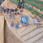 Concho Denim Blue Lapis Double Golden Drop Earrings - Barse Jewelry
