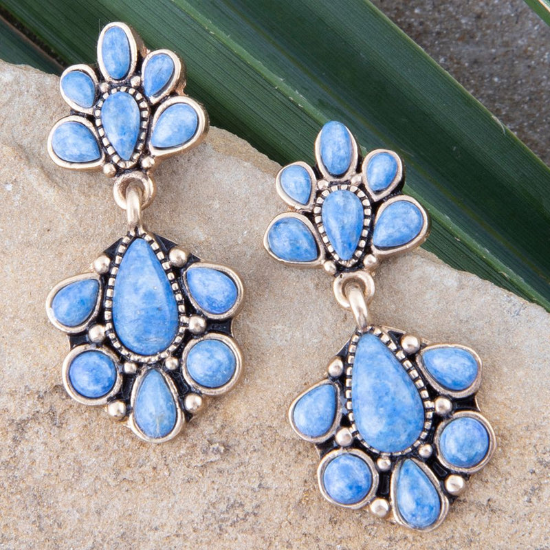 Concho Denim Blue Lapis Double Golden Drop Earrings - Barse Jewelry