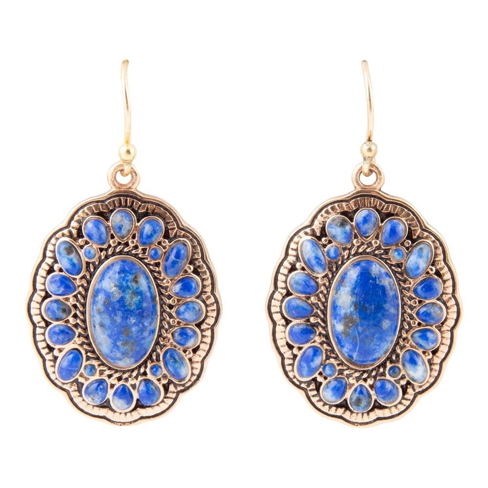 Concho Denim Blue Lapis Golden Drop Earrings - Barse Jewelry