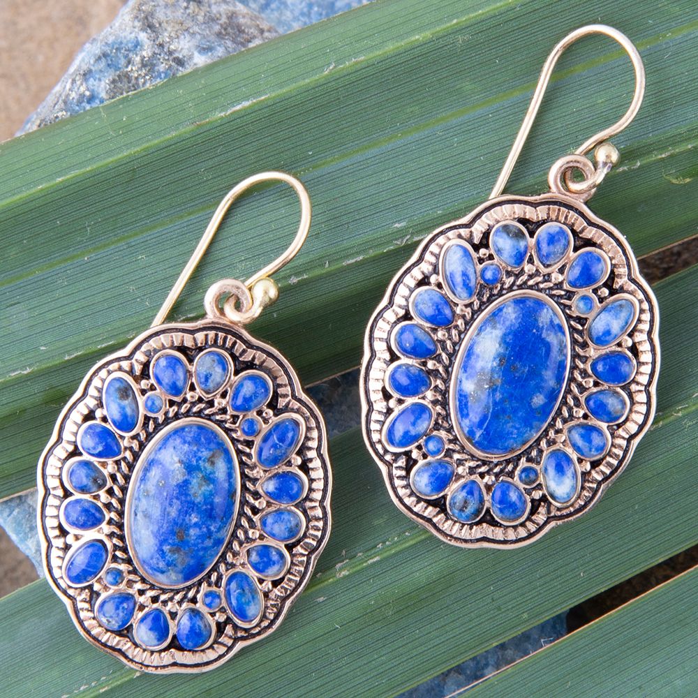 Concho Denim Blue Lapis Golden Drop Earrings - Barse Jewelry