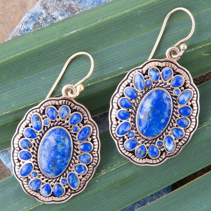 Concho Denim Blue Lapis Golden Drop Earrings - Barse Jewelry