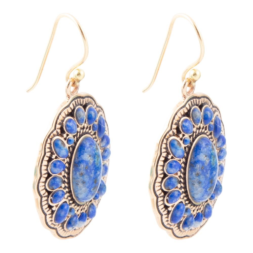 Concho Denim Blue Lapis Golden Drop Earrings - Barse Jewelry