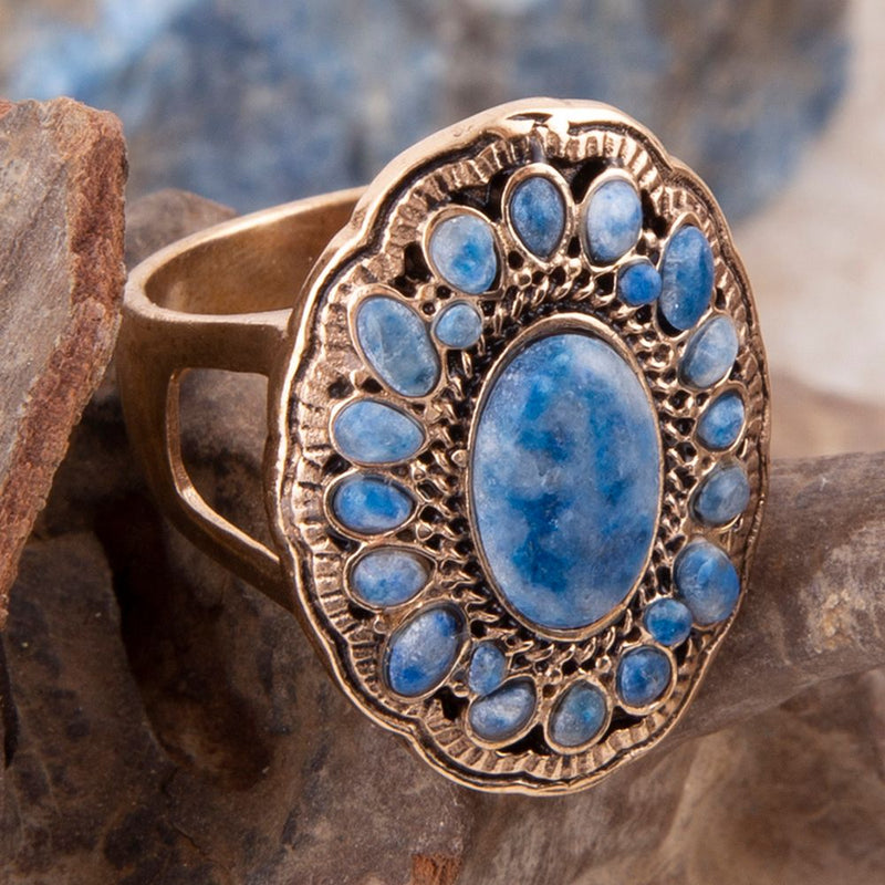 Concho Denim Blue Lapis Golden Ring - Barse Jewelry