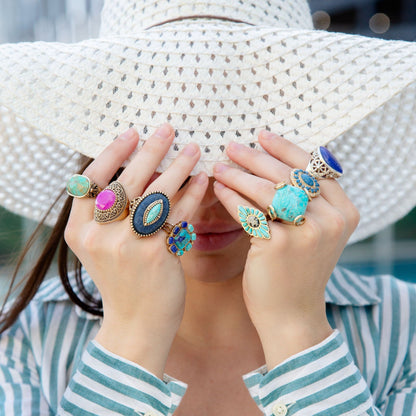 Concho Denim Blue Lapis Golden Ring - Barse Jewelry