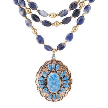 Concho Denim Blue Lapis Golden Statement Necklace - Barse Jewelry