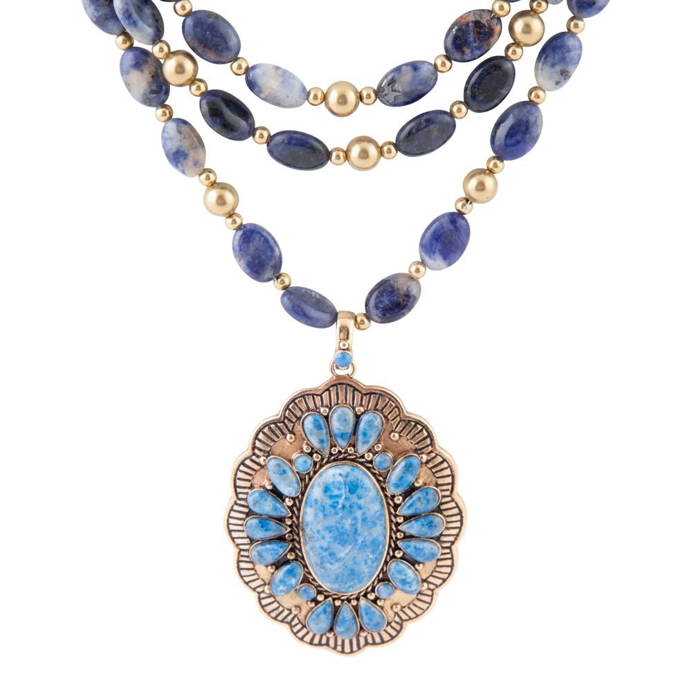 Concho Denim Blue Lapis Golden Statement Necklace - Barse Jewelry