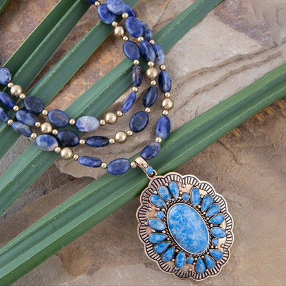 Concho Denim Blue Lapis Golden Statement Necklace - Barse Jewelry