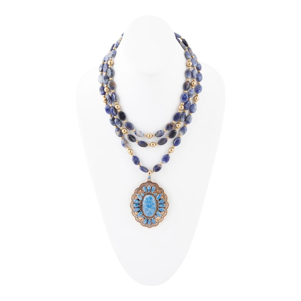 Concho Denim Blue Lapis Golden Statement Necklace - Barse Jewelry