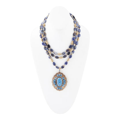 Concho Denim Blue Lapis Golden Statement Necklace - Barse Jewelry