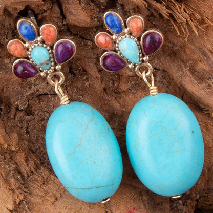 Concho Multicolor Blue Magnesite Golden Drop Earrings - Barse Jewelry