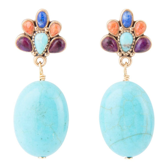 Concho Multicolor Blue Magnesite Golden Drop Earrings