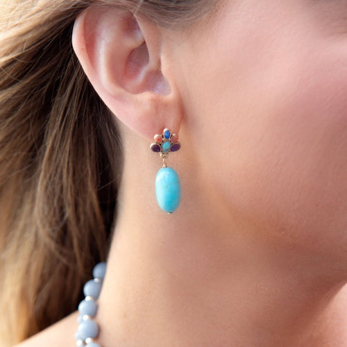 Concho Multicolor Blue Magnesite Golden Drop Earrings - Barse Jewelry