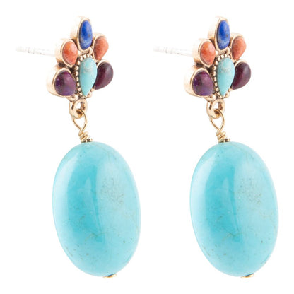 Concho Multicolor Blue Magnesite Golden Drop Earrings - Barse Jewelry