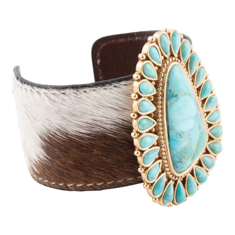 Cowgirl Up Turquoise and Cowhide Cuff Bracelet - Barse Jewelry