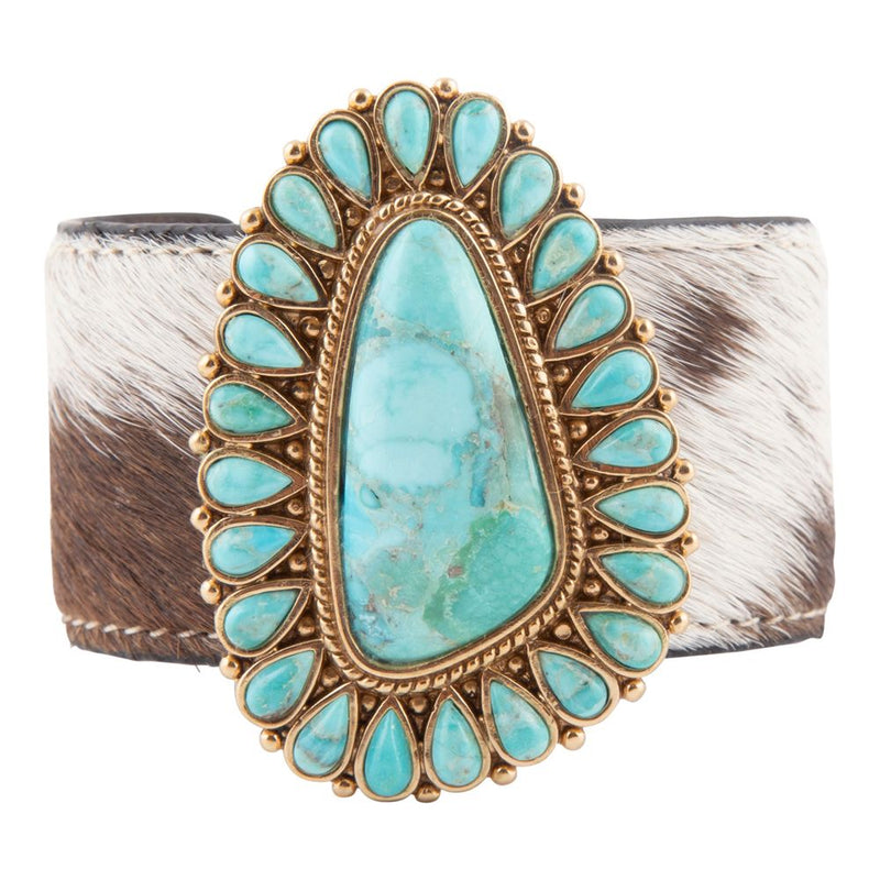 Cowgirl Up Turquoise and Cowhide Cuff Bracelet - Barse Jewelry