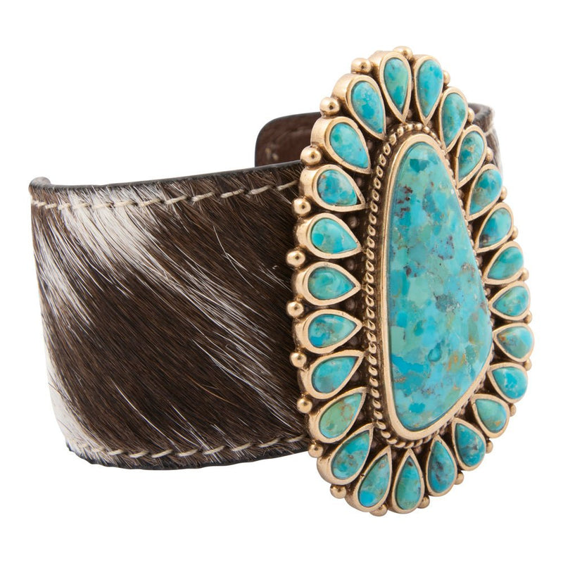 Cowgirl Up Turquoise and Cowhide Cuff Bracelet - Barse Jewelry