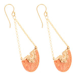 Crescent orange Coral Chandelier Golden Earrings - Barse Jewelry