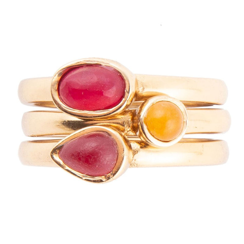 Dainty Stackable Red and Yellow Agate Golden Ring Set - Barse Jewelry