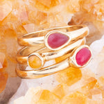 Dainty Stackable Red and Yellow Agate Golden Ring Set - Barse Jewelry