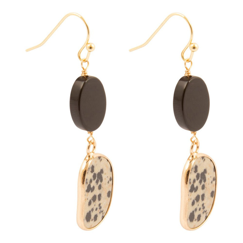 Dalmatian Jasper Black Onyx Golden Drop Earrings - Barse Jewelry