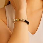 Dalmatian Jasper Black Onyx Golden Link Bracelet - Barse Jewelry