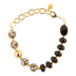 Dalmatian Jasper Black Onyx Golden Link Bracelet - Barse Jewelry