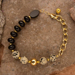 Dalmatian Jasper Black Onyx Golden Link Bracelet - Barse Jewelry