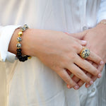 Dalmatian Jasper Black Onyx Golden Link Bracelet - Barse Jewelry
