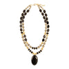 Dalmatian Jasper Black Onyx Golden Pendant Necklace - Barse Jewelry