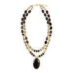 Dalmatian Jasper Black Onyx Golden Pendant Necklace - Barse Jewelry