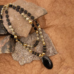 Dalmatian Jasper Black Onyx Golden Pendant Necklace - Barse Jewelry