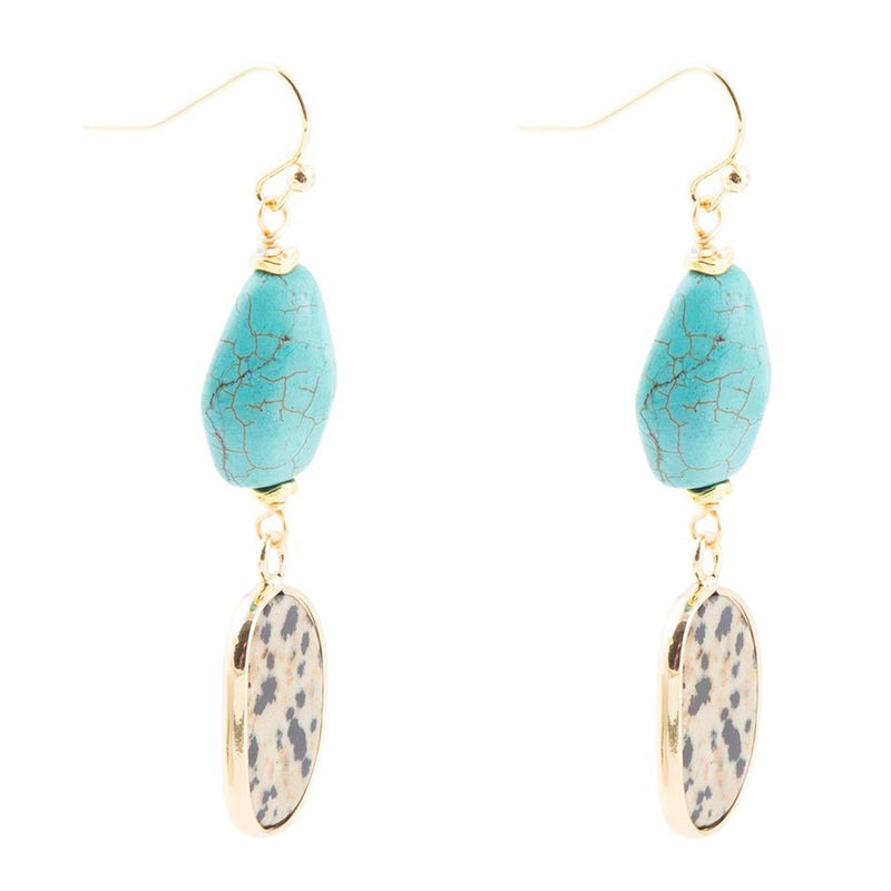 Dalmatian Jasper Blue Magnesite Golden Drop Earrings - Barse Jewelry