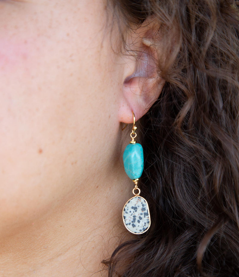 Dalmatian Jasper Blue Magnesite Golden Drop Earrings - Barse Jewelry