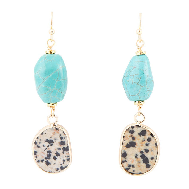 Dalmatian Jasper Blue Magnesite Golden Drop Earrings - Barse Jewelry