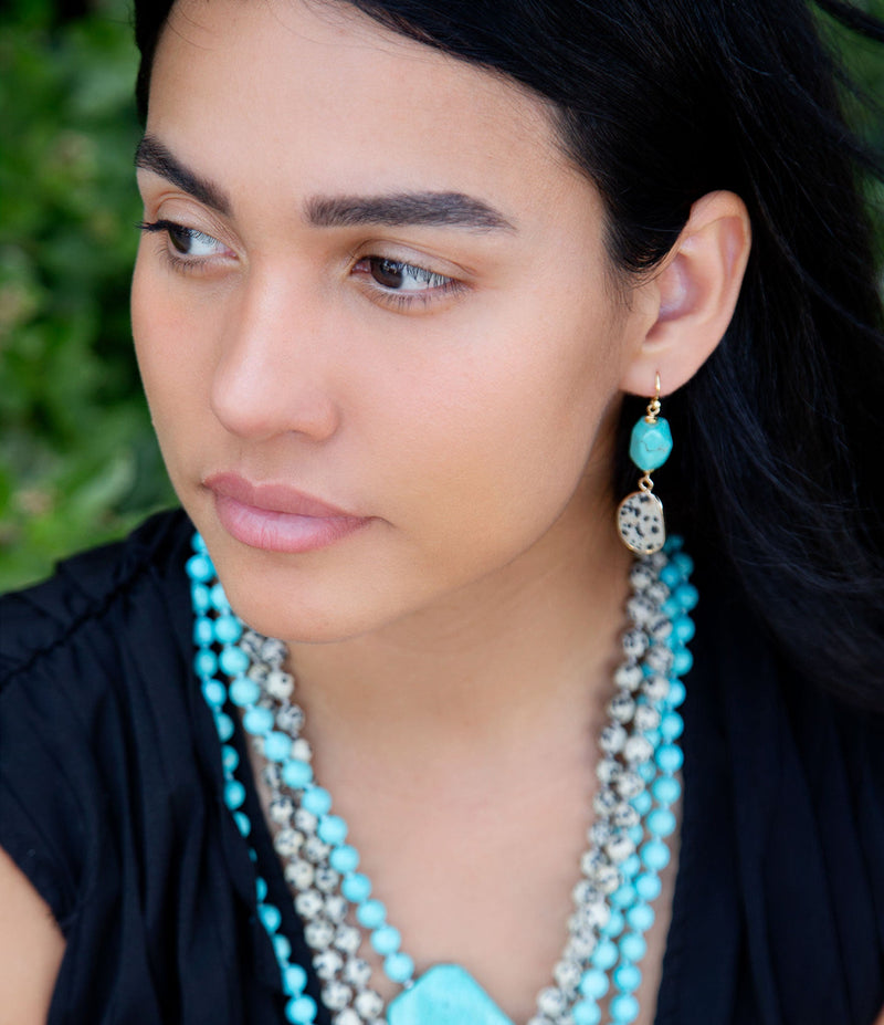 Dalmatian Jasper Blue Magnesite Golden Drop Earrings - Barse Jewelry