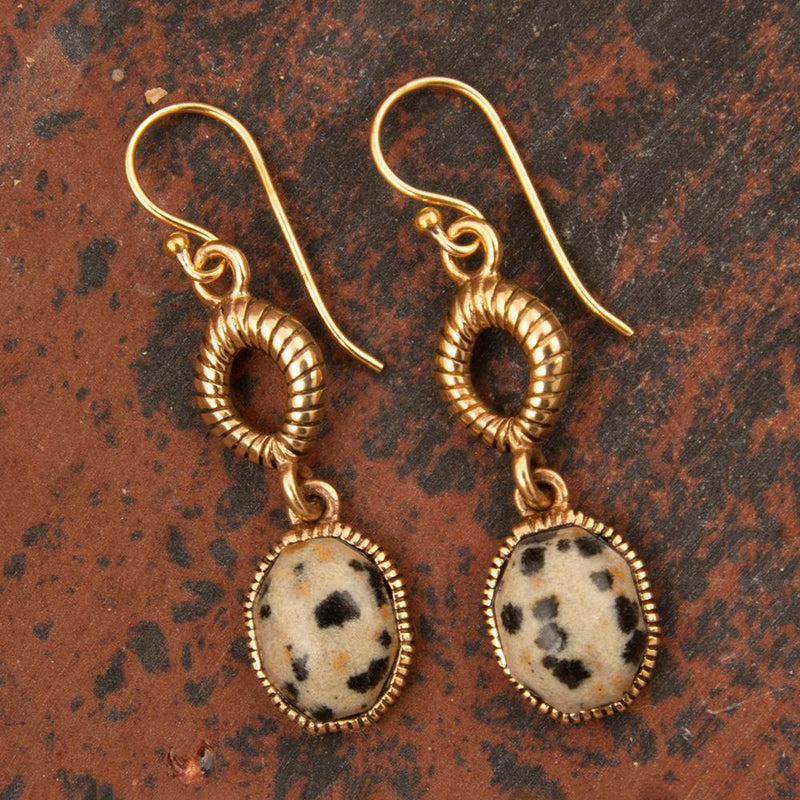 Dalmatian Jasper Golden Drop Earrings - Barse Jewelry