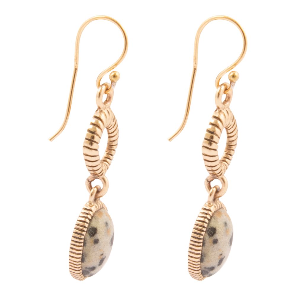 Dalmatian Jasper Golden Drop Earrings - Barse Jewelry