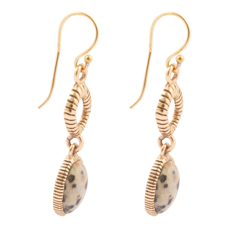 Dalmatian Jasper Golden Drop Earrings - Barse Jewelry