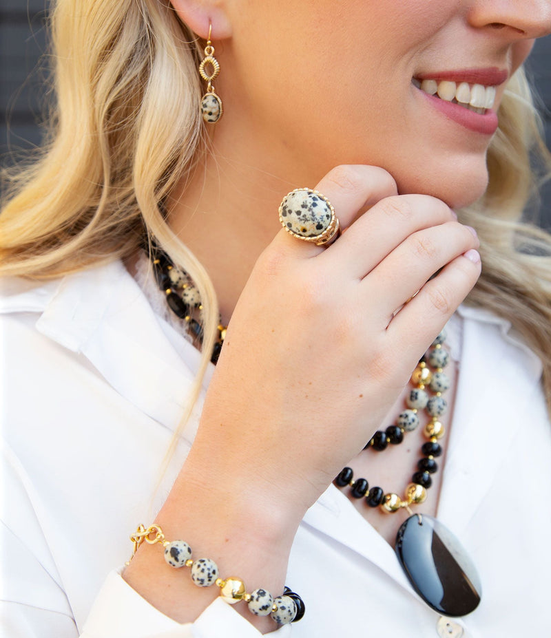Dalmatian Jasper Golden Drop Earrings - Barse Jewelry