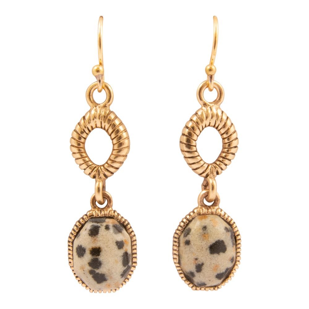 Dalmatian Jasper Golden Drop Earrings - Barse Jewelry