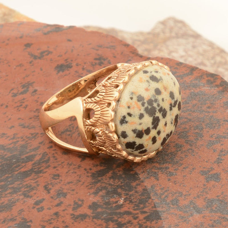 Dalmatian jasper Golden Statement Ring - Barse Jewelry