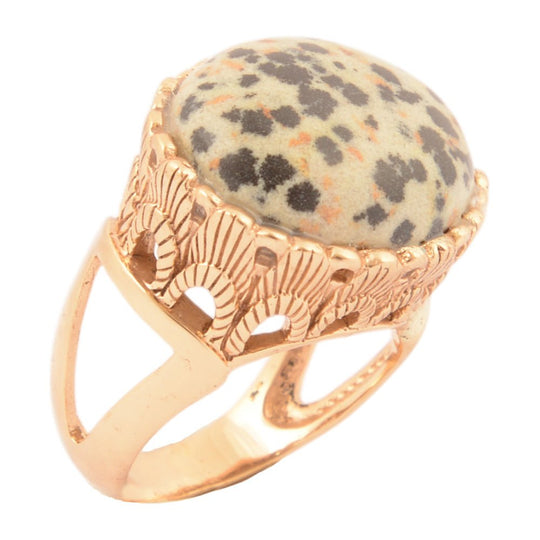 White and Black Dalmatian Jasper Golden Statement Ring