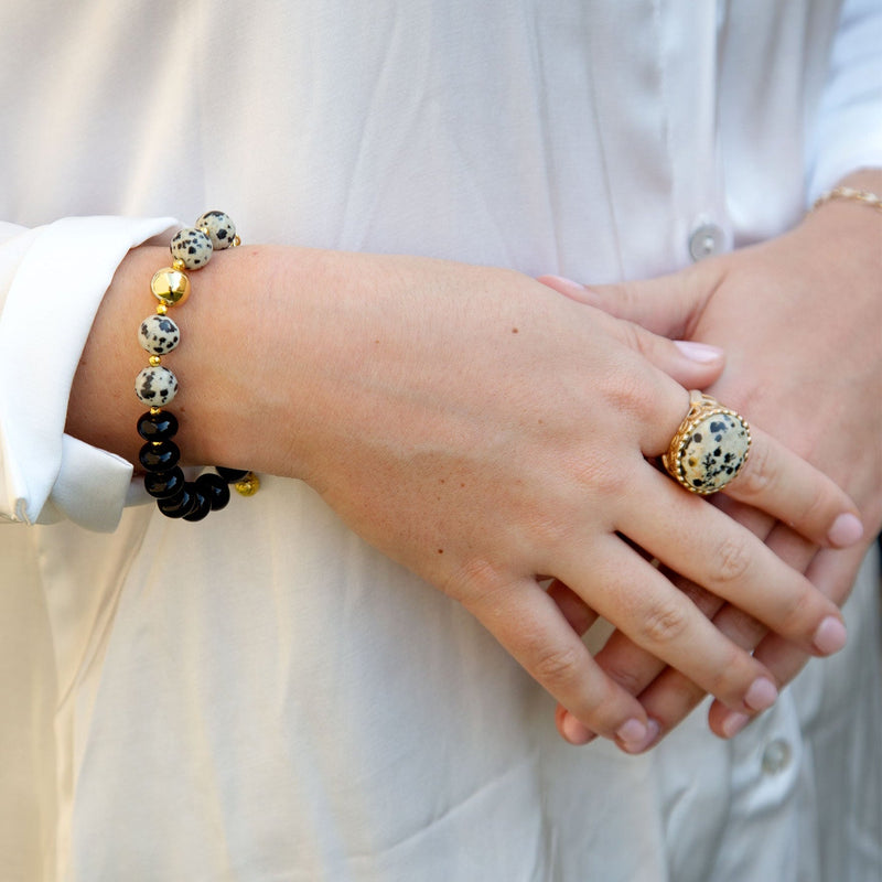 Dalmatian jasper Golden Statement Ring - Barse Jewelry