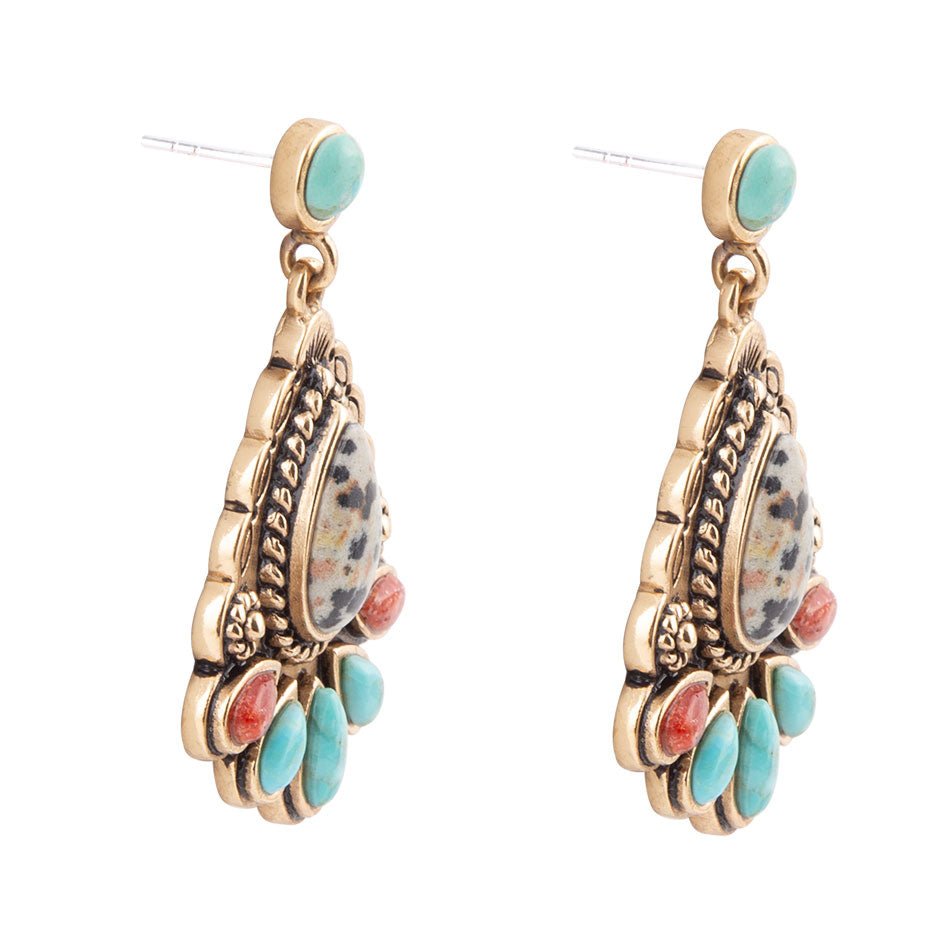 Dalmatian Jasper Multi Color Stone Golden Earrings - Barse Jewelry