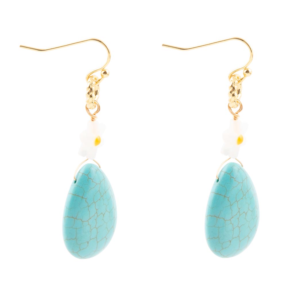 Dani Blue Turquoise Magnesite Flower Golden Drop Earrings - Barse Jewelry